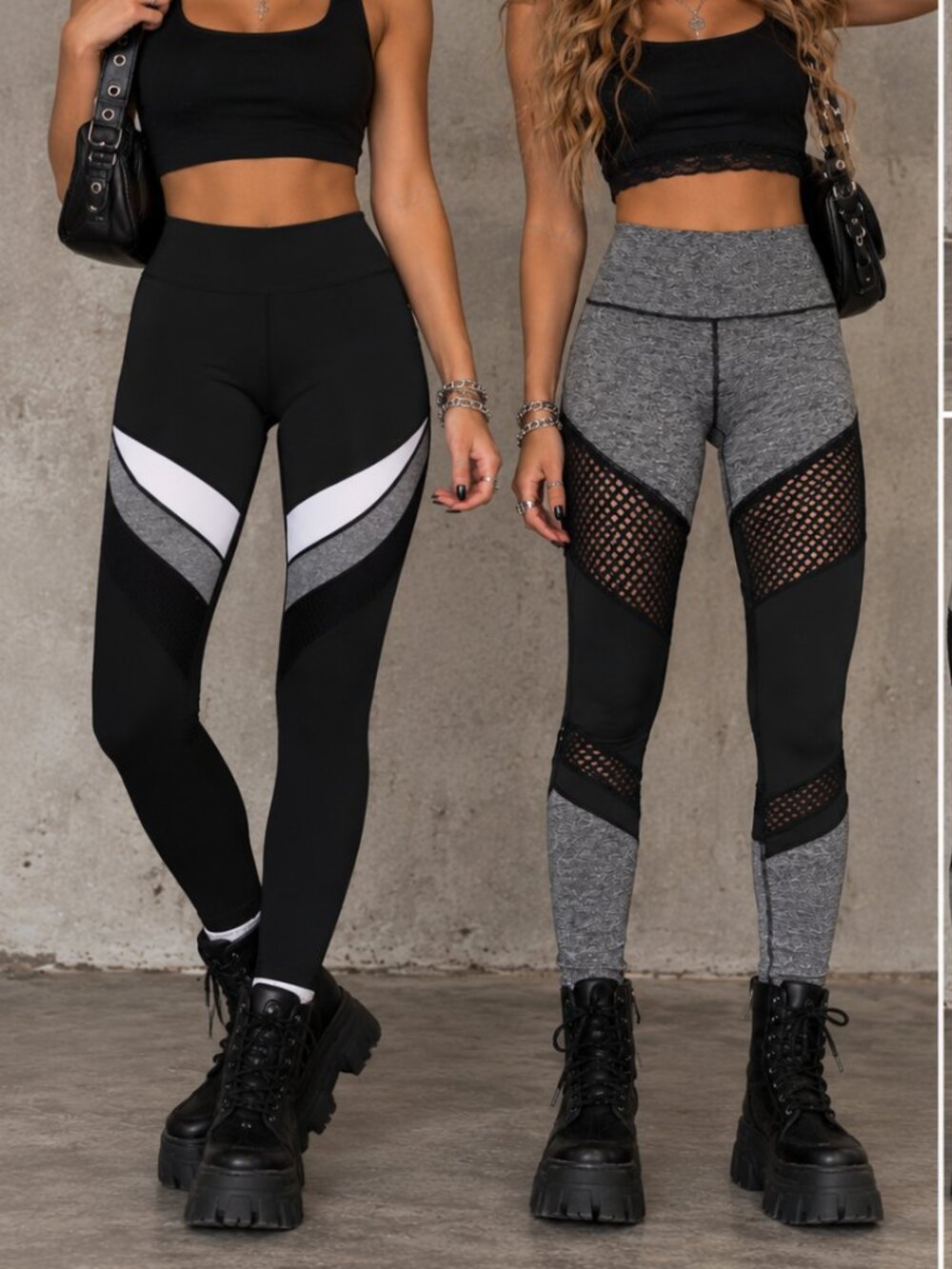 2 Pair Fashion Nova S/M High Rise Mesh Fishnet Colorblock Workout Leggings Lot